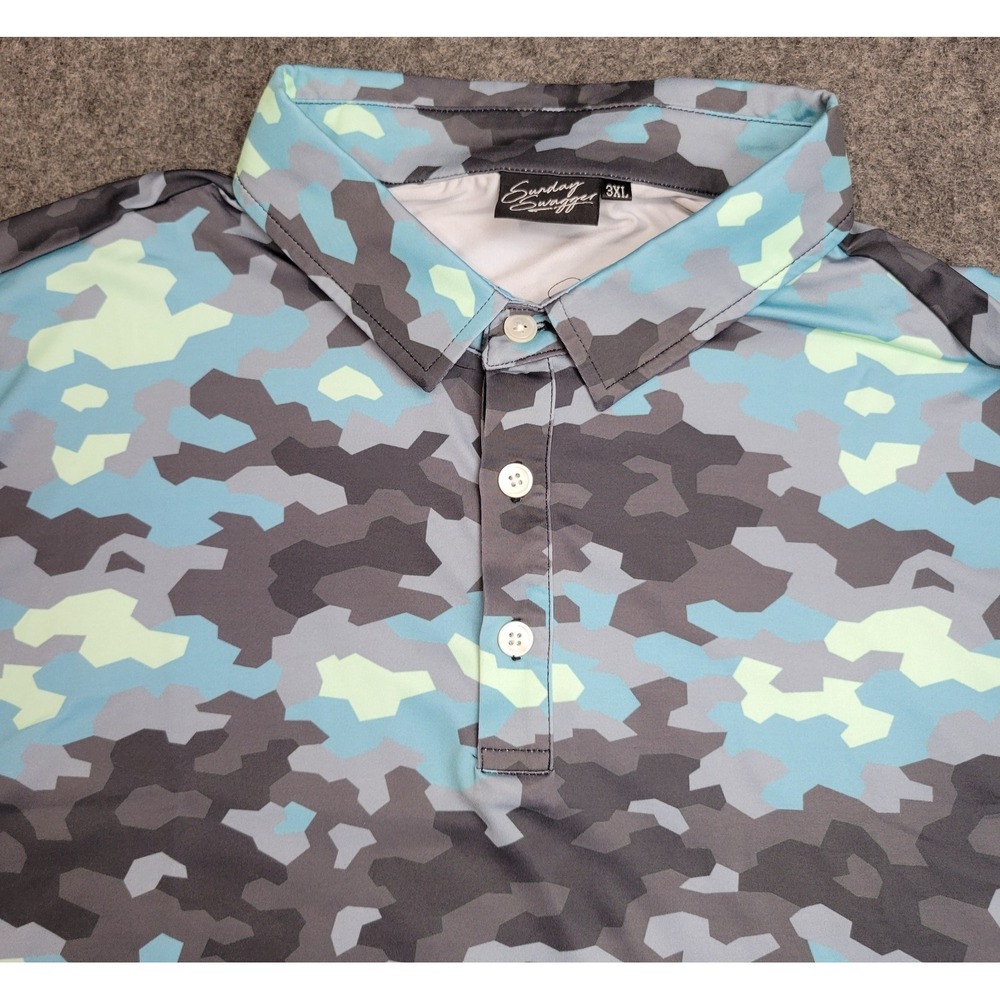 Sunday Swagger Polo Shirt Mens 3XL Blue Camo Golf Performance Tactical Vacation